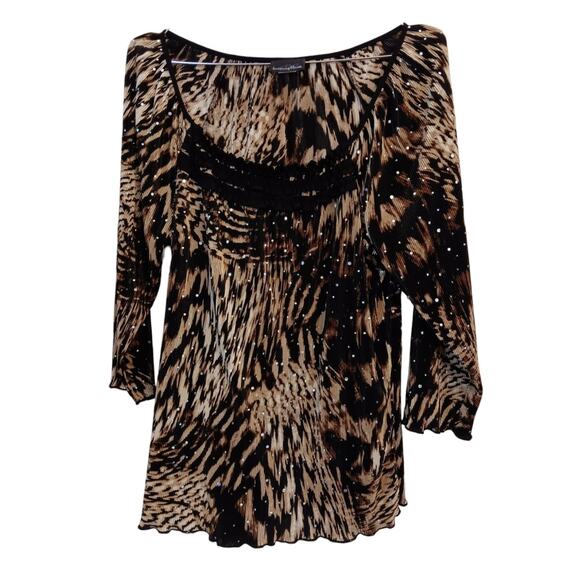 VINTAGE Y2K 90s Blouse Top Beaded Accordion Pleat M/L Animal Whimsigoth Babydoll - Picture 10 of 11